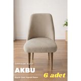 Akbu Sandalye Kılıfı , 6lı Paket , A Kalite Mutfak Büyük Oval ,yıkanabilir , Lastikli Sandalye Örtüsü - 46 x 57 cm - Vizon