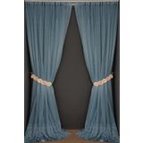 Akça Tekstil 300x260 cm Mavi Geniş Etek Model Tek Kanat Hazır Pileli Fon Perde