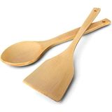 Akçaağaç Ahşap Kaşık ve Spatula Seti - 2 Parça Ahşap Mutfak Gereçleri | 12,6 Inç | Pürüz