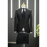 Akçaylar Hakim Yaka Şal Desenli Slimfit Yelekli Flarlı Siyah Pantolon Kombinli Smokin Takım Elbise - 48 / 6