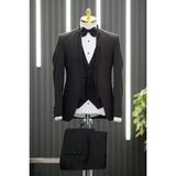 Akçaylar Hakim Yaka Şal Desenli Slimfit Yelekli Papyonlu Siyah Pantolon Kombinli Smokin Takım Elbise - Bordo - 46 / 6
