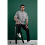Akçaylar Oversize Çizgili Erkek T-Shirt - Gri