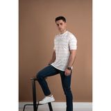 Akçaylar Oversize Çizgili Sıfır Yaka Erkek Penye T-Shirt - Kahverengi
