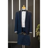 Akçaylar Regular Fit Düz Parlak Kumaş Şal Yaka (Yaka Çıkmalı) Kuşaklı Papyonlu Smokin Takım Elbise - Lacivert - 56 / 6