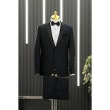 Akçaylar Regular Fit Kırlangıç Çıkmalı Yaka Parlak Kumaş Yelekli Papyonlu Smokin Takım Elbise - Lacivert - 50 / 6