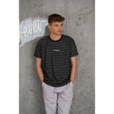 Akçaylar Reguler Fit Bisiklet Yaka Likralı Çizgili Erkek Yazlık T-Shirt - Siyah