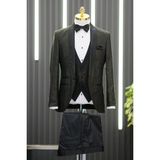 Akçaylar Şal Yaka Yelekli Papyonlu Şal Desenli Pantolon Kombinli Slimfit Smokin Takım Elbise - Yeşil - 50 / 6