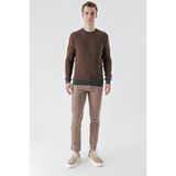 Akçaylar Slimfit Bisiklet Yaka Örgü Desenli Pamuklu Erkek Triko Kazak - 2XL - Kahverengi