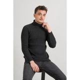 Akçaylar Slimfit Kendinden Çizgili Tam Balıkçı Pamuklu Kalın Triko Erkek Kazak - 2XL - Antrasit