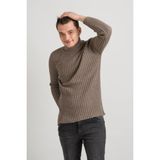 Akçaylar Slimfit Kendinden Çizgili Tam Balıkçı Pamuklu Kalın Triko Erkek Kazak - 2XL - Kahverengi