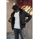 Akçaylar Slimfit Kürklü Sabit Yaka Beli Lastikli Astarlı Kaşe Mont - Siyah