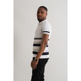Akçaylar Slimfit Polo Yaka Likralı Çizgili Triko Kumaş Yazlık Spor Erkek T-Shirt - Beyaz - XL