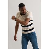 Akçaylar Slimfit Polo Yaka Likralı Çizgili Triko Kumaş Yazlık Spor Erkek T-Shirt - Krem
