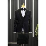 Akçaylar Slimfit (Skinny Kesim) Desenli Sivri Sabit Yaka Yelekli Papyonlu Smokin Takım Elbise - Mor - 46 / 6