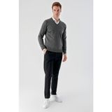Akçaylar Slimfit V Yaka Düz Basic Model Pamuklu Erkek Uzun Kol Triko Kazak - 2XL - Antrasit