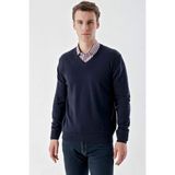 Akçaylar Slimfit V Yaka Düz Basic Model Pamuklu Erkek Uzun Kol Triko Kazak - 3XL - Lacivert