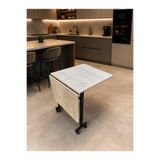 akconcept Miray 70x110 Traverten taş desen Açılabilir Katlanabilir Tekerlekli Mutfak Çalışma Masası