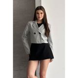 AKD Atelier Kadın Blazer Ceket Crop Kruvaze Yaka Çift Düğmeli Regular Kısa Ceket - 40 - Gri