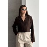 AKD Atelier Kadın Blazer Ceket Crop Kruvaze Yaka Çift Düğmeli Regular Kısa Ceket - 40 - Kahverengi