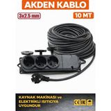 Akden Kablo 10 Metre 3x2,5mm 3*lü Uzatma Kablosu Tam Kesit Kaynak Makinası Kullanıma Uygundur - Siyah