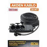 AKDEN Kablo 20 Metre 3x2,5mm 3*Lü Uzatma Kablosu Tam Kesit Kaynak Makinası Kullanıma Uygundur