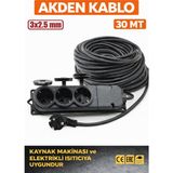Akden Kablo 30METRE 3x2,5mm 3*lü Uzatma Kablosu Tam Kesit Kaynak Makinası Kullanıma Uygundur - Siyah