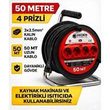 Akden Kablo 50 Metre 3x2,5mm Makaralı Uzatma Kablosu Tam Kesit Kaynak Makinası Kullanıma Uygundur - Siyah