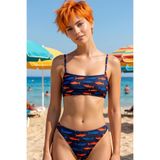 Akdeniz Suları Mavi & Kehribar Balık Desenli Premium Üçgen Bikini Altı
