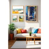 Akdeniz Temalı Ahşap Çerçeveli 4’lü Tablo Seti – PVC Korumalı Dijital Baskı, 50x70cm -Akdeniz