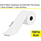 Akdenizpos 56X16 Metre Termal Kredi Kartı ve Yazarkasa Pos Rulosu 100 Adet