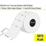 Akdenizpos 80X38 mm Karton Termal Raf Reyon Etiketi 1 Rulo: 1000 Adet Etiket 1 Koli: 50 Rulo Etiket