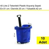 Akdenizpos Tekerlekli Plastik Market Alışveriş El Sepeti 40 Litre Mavi 10 Adet