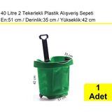 Akdenizpos Tekerlekli Plastik Market Alışveriş El Sepeti 40 Litre Yeşil 1 Adet