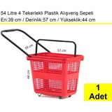 Akdenizpos Tekerlekli Plastik Market Alışveriş El Sepeti 54 Litre Kırmızı 1 Adet