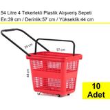Akdenizpos Tekerlekli Plastik Market Alışveriş El Sepeti 54 Litre Kırmızı 10 Adet