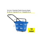 akdenizpos Tekerlekli Plastik Market Alışveriş El Sepeti 54 Litre Mavi 10'lu Koli