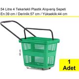 Akdenizpos Tekerlekli Plastik Market Alışveriş El Sepeti 54 Litre Yeşil 1 Adet