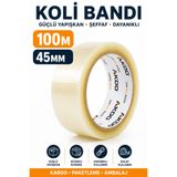 AKDO HIRDAVAT Profesyonel Koli Bandı Şeffaf 45 mm x 100 Metre Güçlü Yapışkanlı Ambalaj ve Kargo Bandı