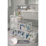akel home Şeffaf 10lu Demonte Çok Amaçlı Saklama Kutusu Organizer Çekmece Dolap Banyo Düzenleyici