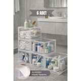 akel home Şeffaf 6lı Demonte Çok Amaçlı Saklama Kutusu Organizer Çekmece Dolap Banyo Düzenleyici