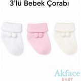 Akface Ponponlu I Pamuk Yenidoğan Bebek Çorabı - 0 - 6 Ay - Açık Pembe - Beyaz