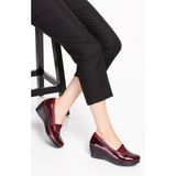Akgün Terlik Kadın Deri Mısır Baskı Rugan Comfort Ayakkabı - Bordo