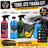 Akgüneş Motogaraj Temel Oto Yıkama Seti 5'li | 1 Lt Kullanıma Hazır Pembe Araç Şampuanı + 1 Lt Cam Suyu + 1 Lt Lastik Parlatıcı + Mikrofiber Bez + Sünger | Yerli Üretim Ekonomik Araç Bakım Seti - Temel oto bakım