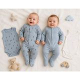 Aki Moda Kids Aki Moda Kıds 4 Parça Pamuklu Yenidoğan Bebek Seti – Patikli Tulum & Çıtçıtlı Body - 0 - 3 Ay - 01-Mavi