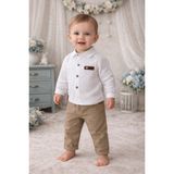 Aki Moda Kids Aki Moda Kıds Erkek Bebek Beyaz Gömlek Bej Pantolon Şık Takım - 9 - 12 Ay