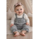Aki Moda Kids Aki Moda Kıds Kız Bebek Fırfır Detaylı Kot Salopet ve Uzun Kollu Body Takım - 02-Gri - 9 - 12 Ay