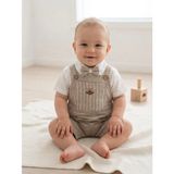 Aki Moda Kids Aki Moda Kıds Teddy Cep Detaylı Erkek Bebek Papyonlu Keten Salopet Takımı - 18 Ay - 01.Ekru