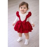 Aki Moda Kids Aki Moda Kıds Waffle Kumaş Badili Kız Bebek Etek Elbise 2li Set Takım - 000-Kırmızı - 3-6 M