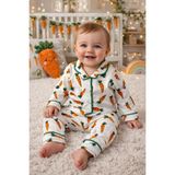 Aki Moda Kids Bebek Havuç Desenli Pamuklu Pijama Takımı 2’li Set - 6 - 9 Ay - Beyaz - Yeşil - Turuncu