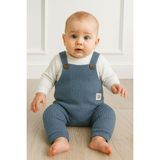 Aki Moda Kids Erkek Bebek Waffle Kumaş 2 Parça Salopet Erkek Bebek Takım Set - 01-Mavi - 9 - 12 Ay